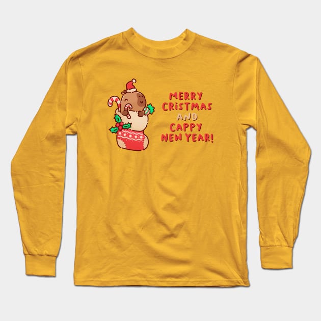 Capybara in a christmas stocking Long Sleeve T-Shirt by Tinyarts